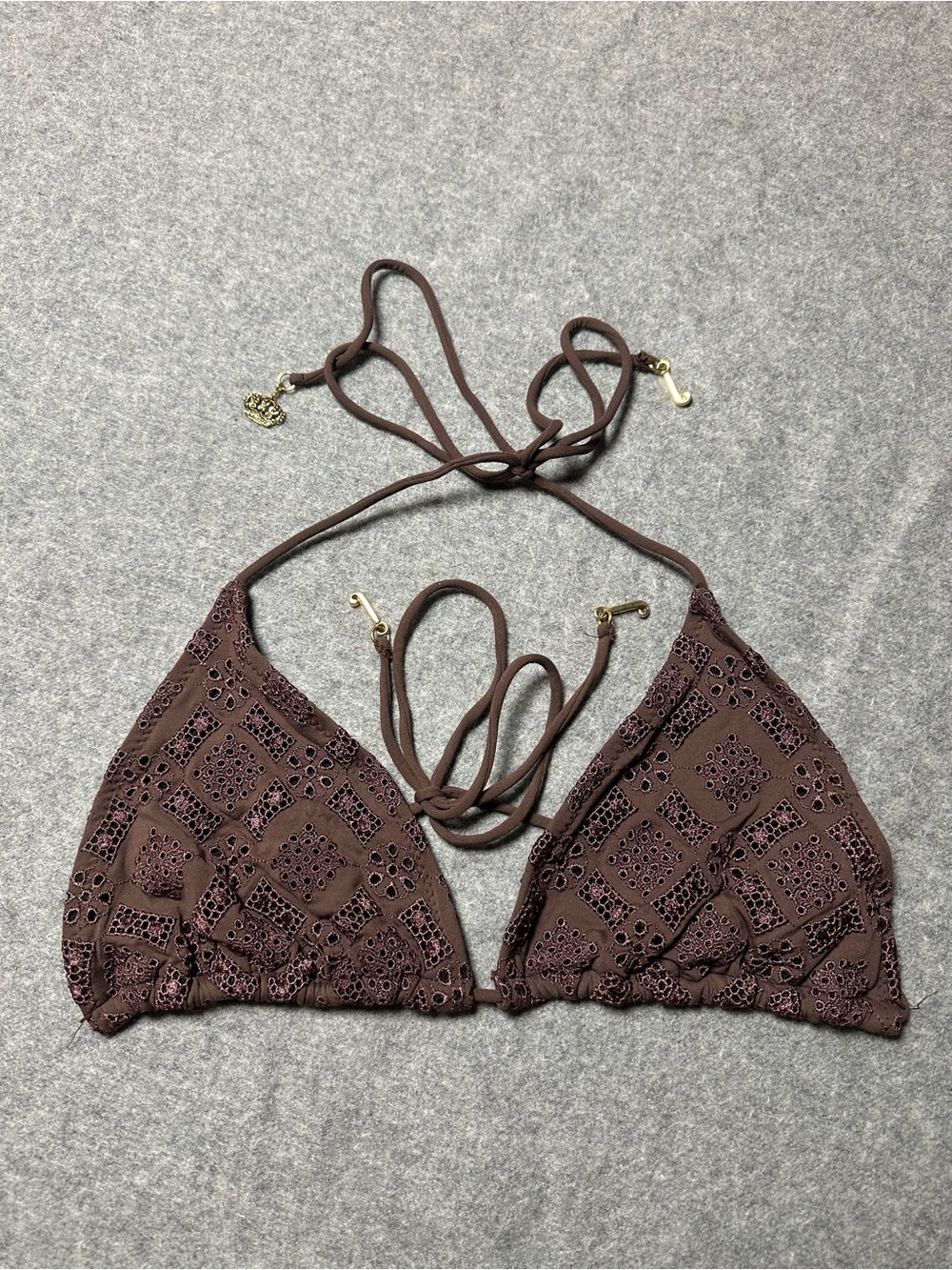 Y2K Juicy Couture Brown Eyelet Triangle Bikini Top